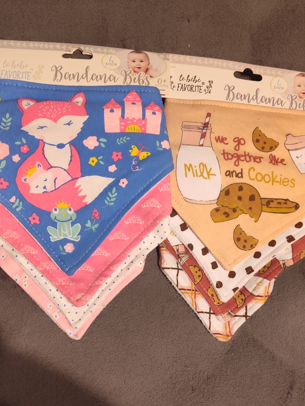 Girls' Pink & Blue Bandana Bibs - 4 Pack 2 Sets of 4